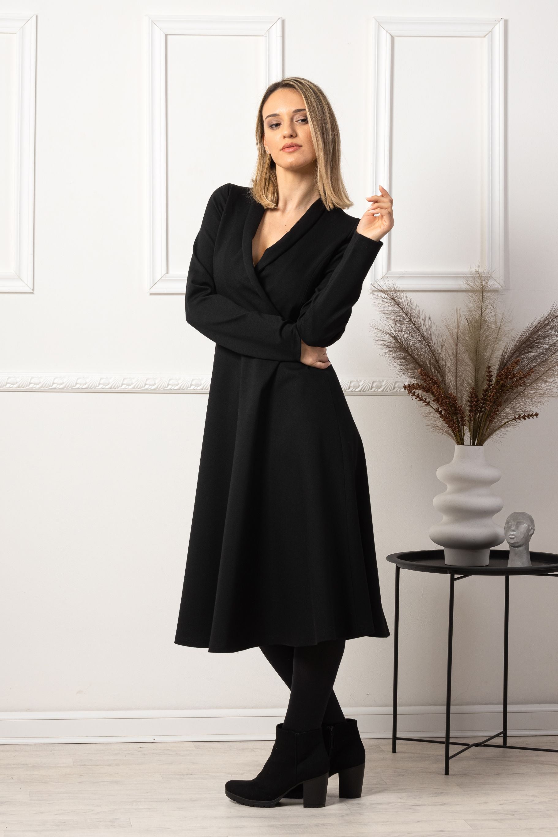 A-Line Belted Black Dress in different angles - NikkaPlace | Effortless fashion for easy living