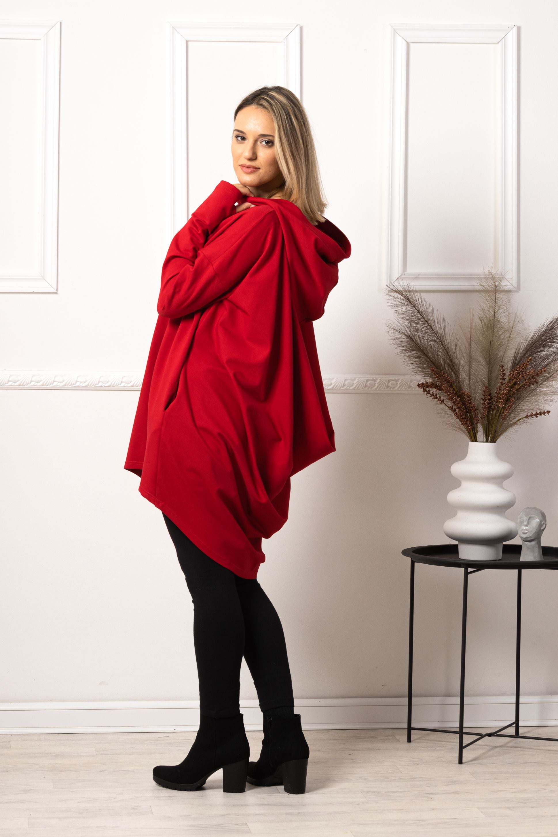 Red Oversized Hoodie with Thumb Holes