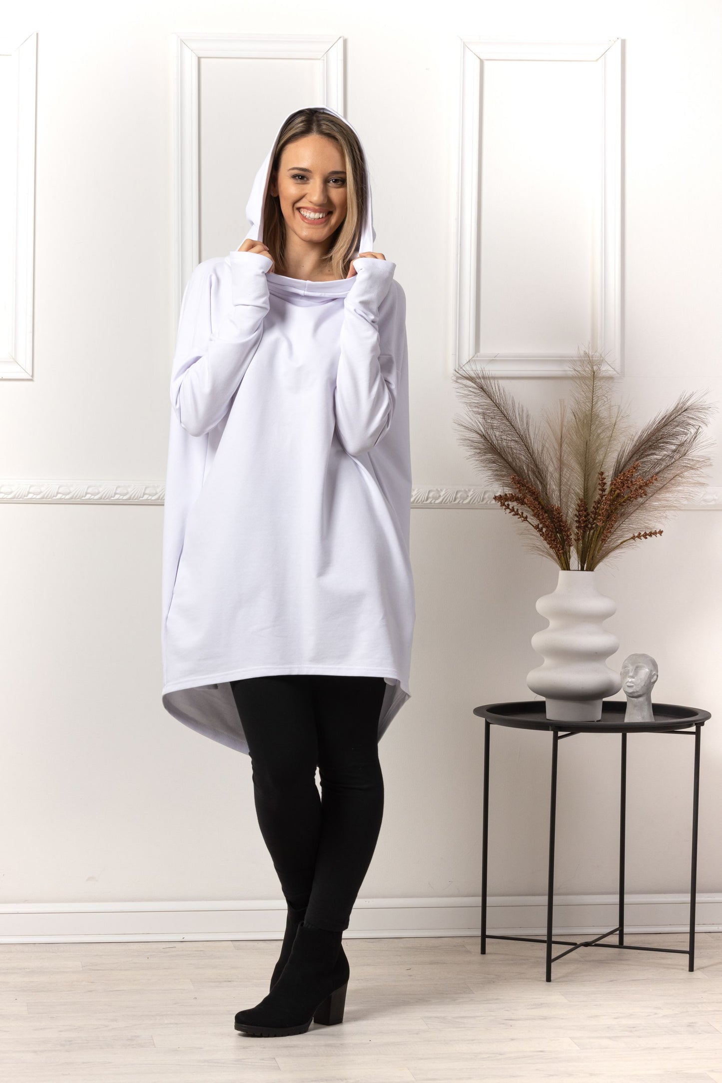 White Hoodie with Thumb Holes for Extra Coziness - from Nikka Place | Effortless fashion for easy living