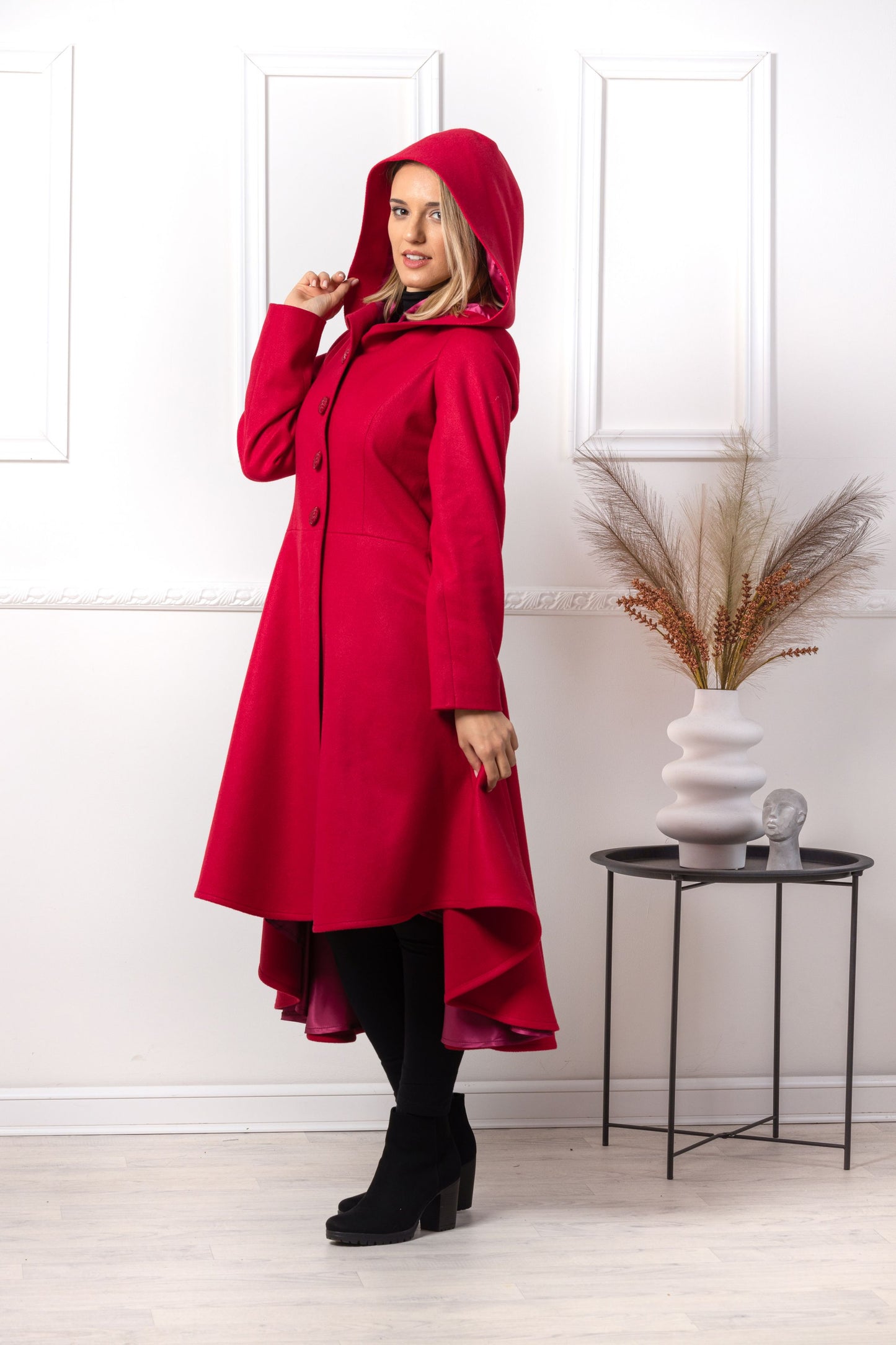 Raspberry Hooded Asymmetric Coat front view - from Nikka Place | Effortless fashion for easy living