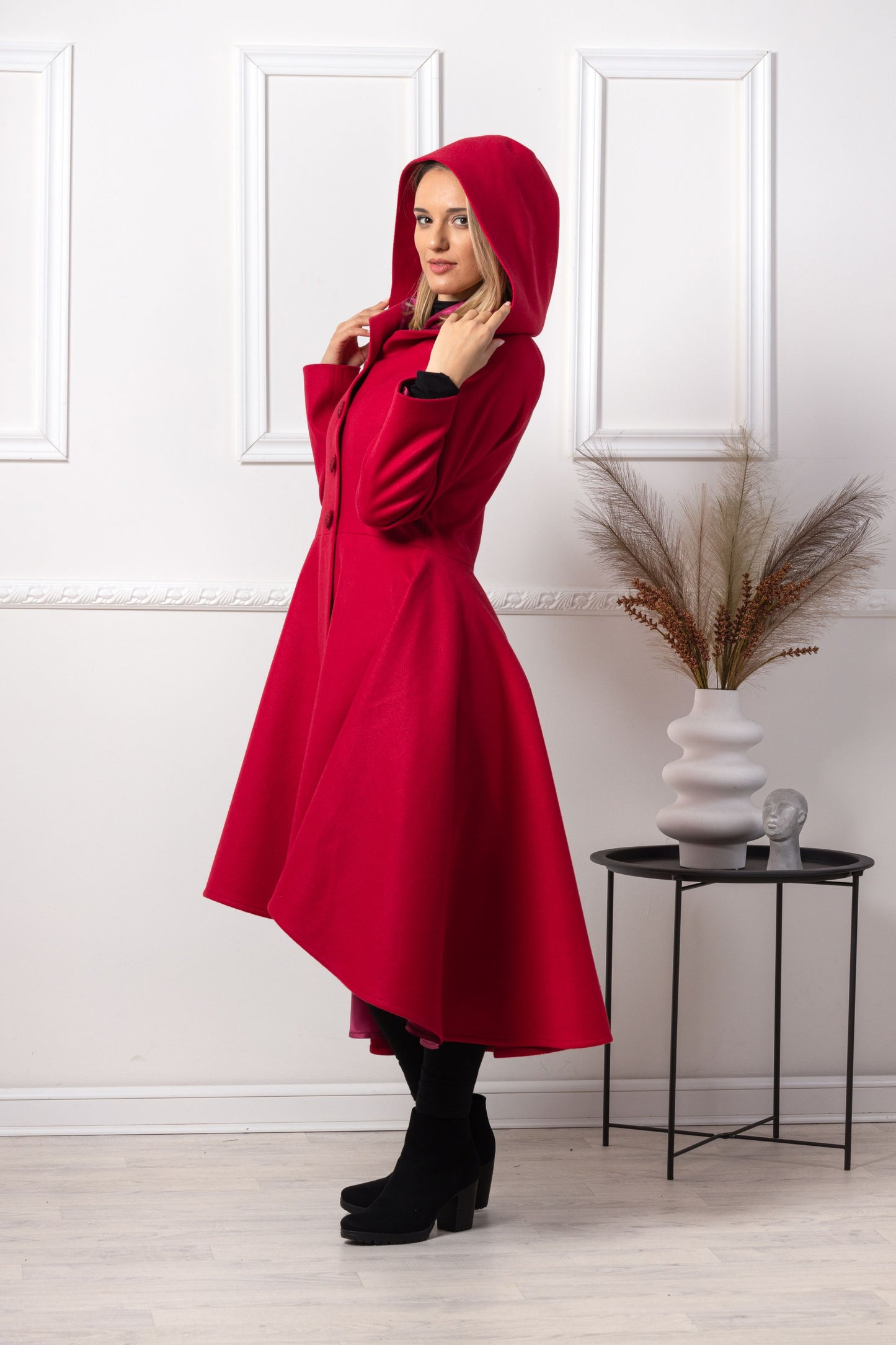 Raspberry Hooded Asymmetric Coat front view - from Nikka Place | Effortless fashion for easy living