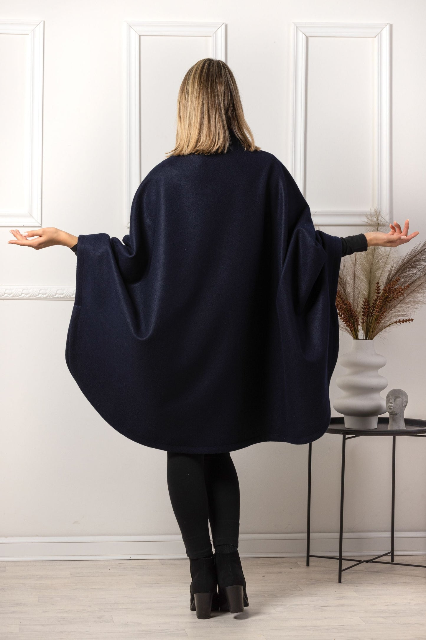 Dark Navy Cape Coat for both casual and formal occasions - from NikkaPlace | Effortless fashion for easy living
