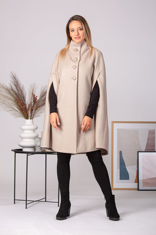 Model wearing the Buttoned Poncho Coat - from NikkaPlace | Effortless fashion for easy living