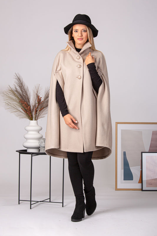On-body shot of the Buttoned Poncho Coat - from NikkaPlace | Effortless fashion for easy living