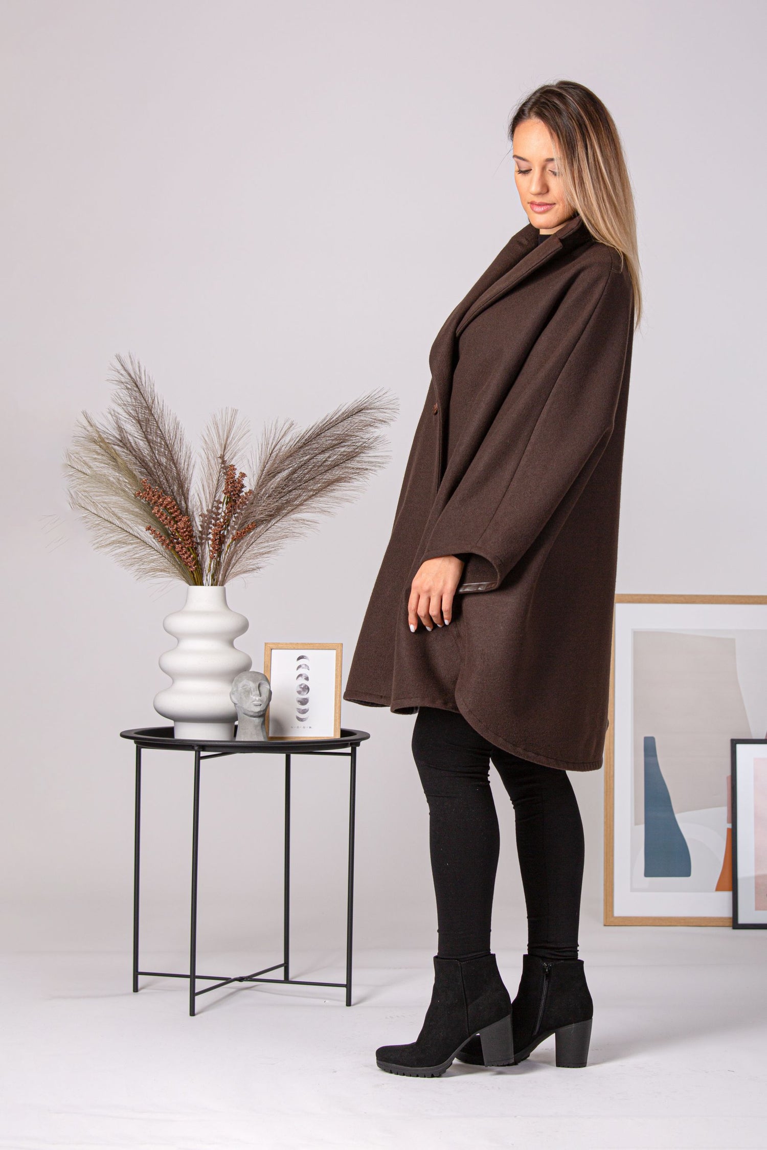 Cozy lined interior of Brown Collared Loose Cape Coat - from Nikka Place | Effortless fashion for easy living