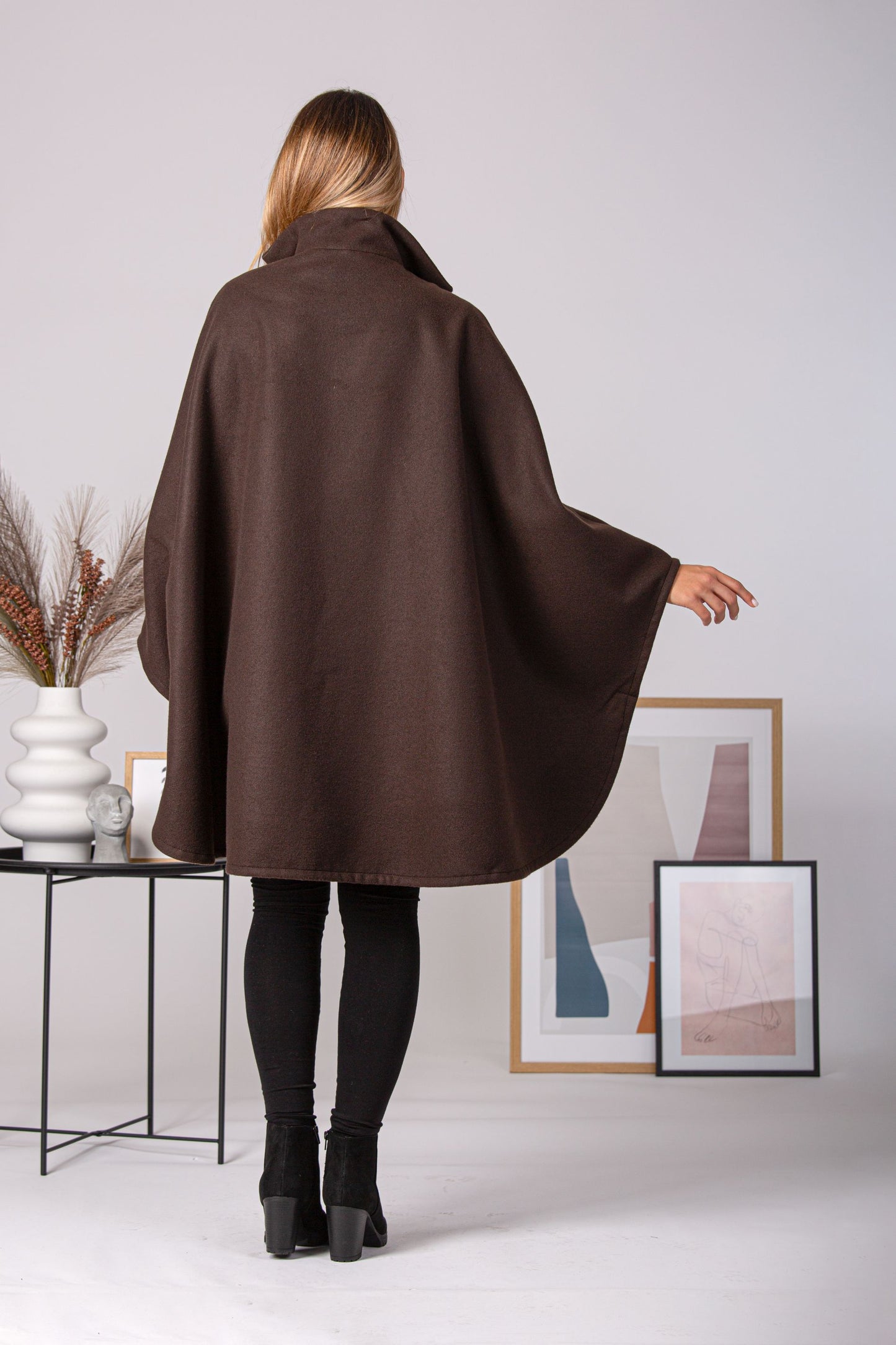 Above the knee length of Brown Collared Loose Cape Coat - from Nikka Place | Effortless fashion for easy living