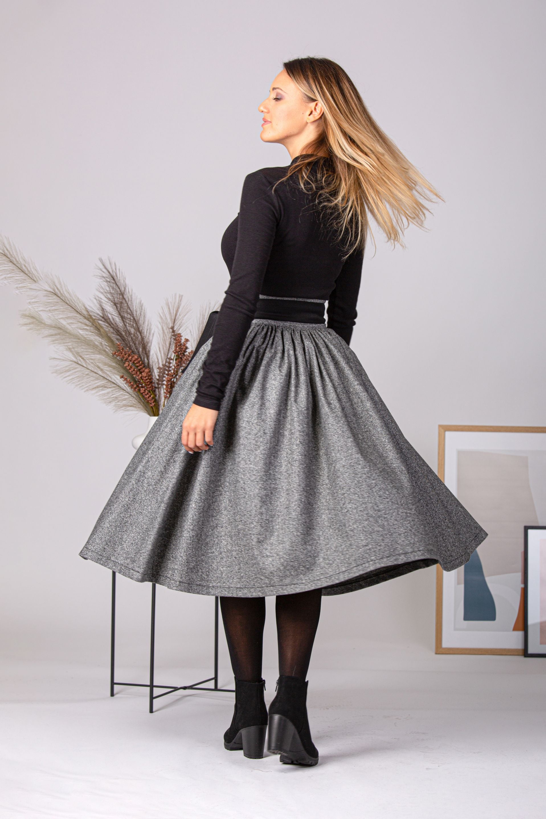 Wool Midi Skirt with Belt