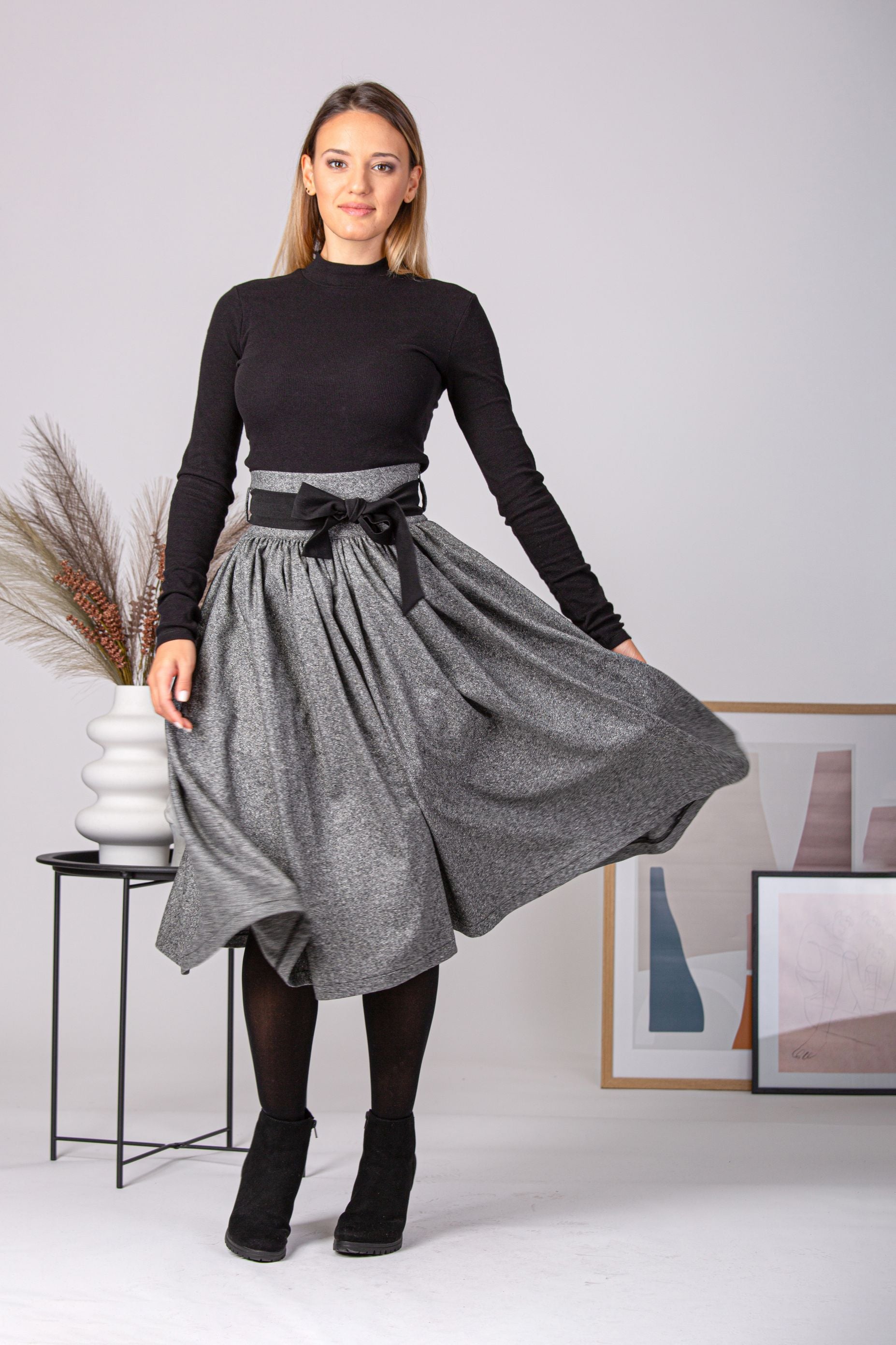 Wool Midi Skirt with Belt