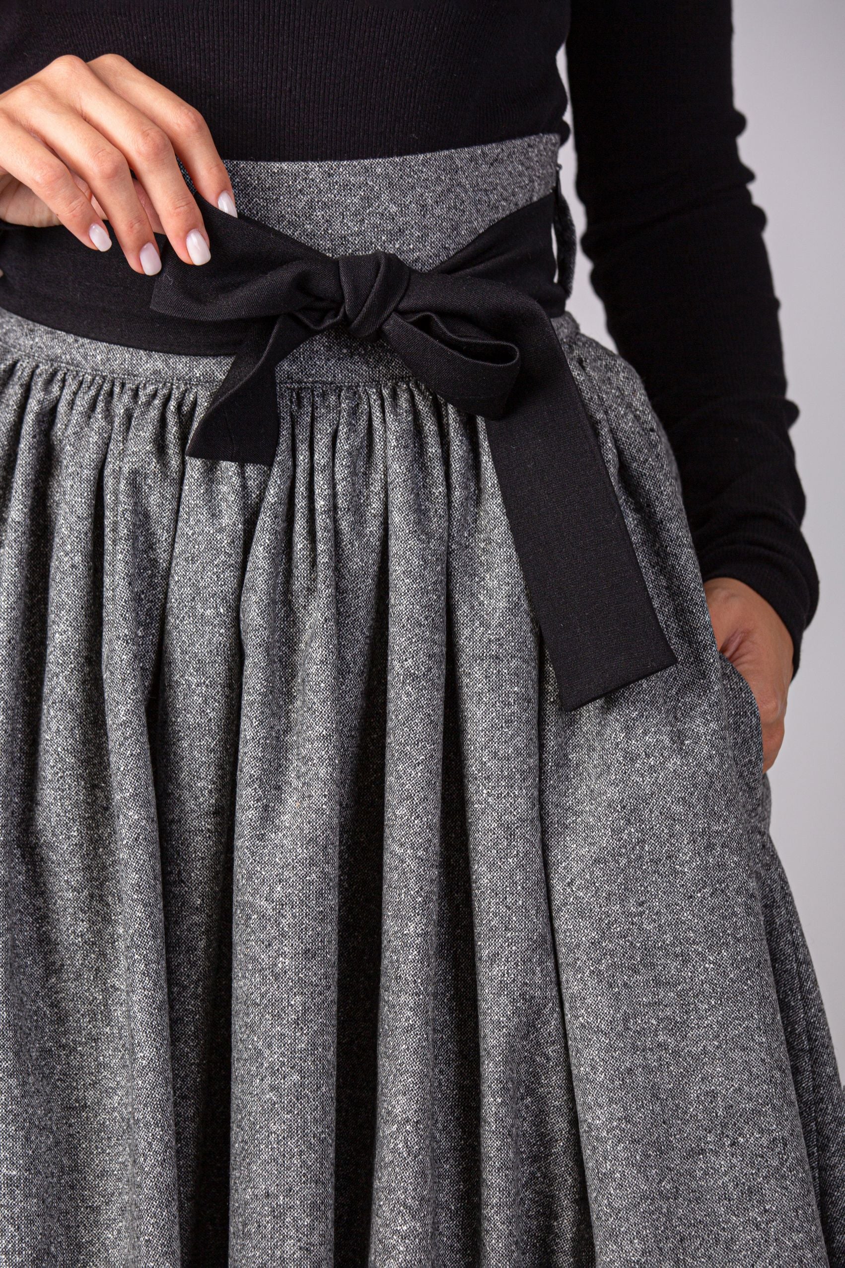 Wool Midi Skirt with Belt