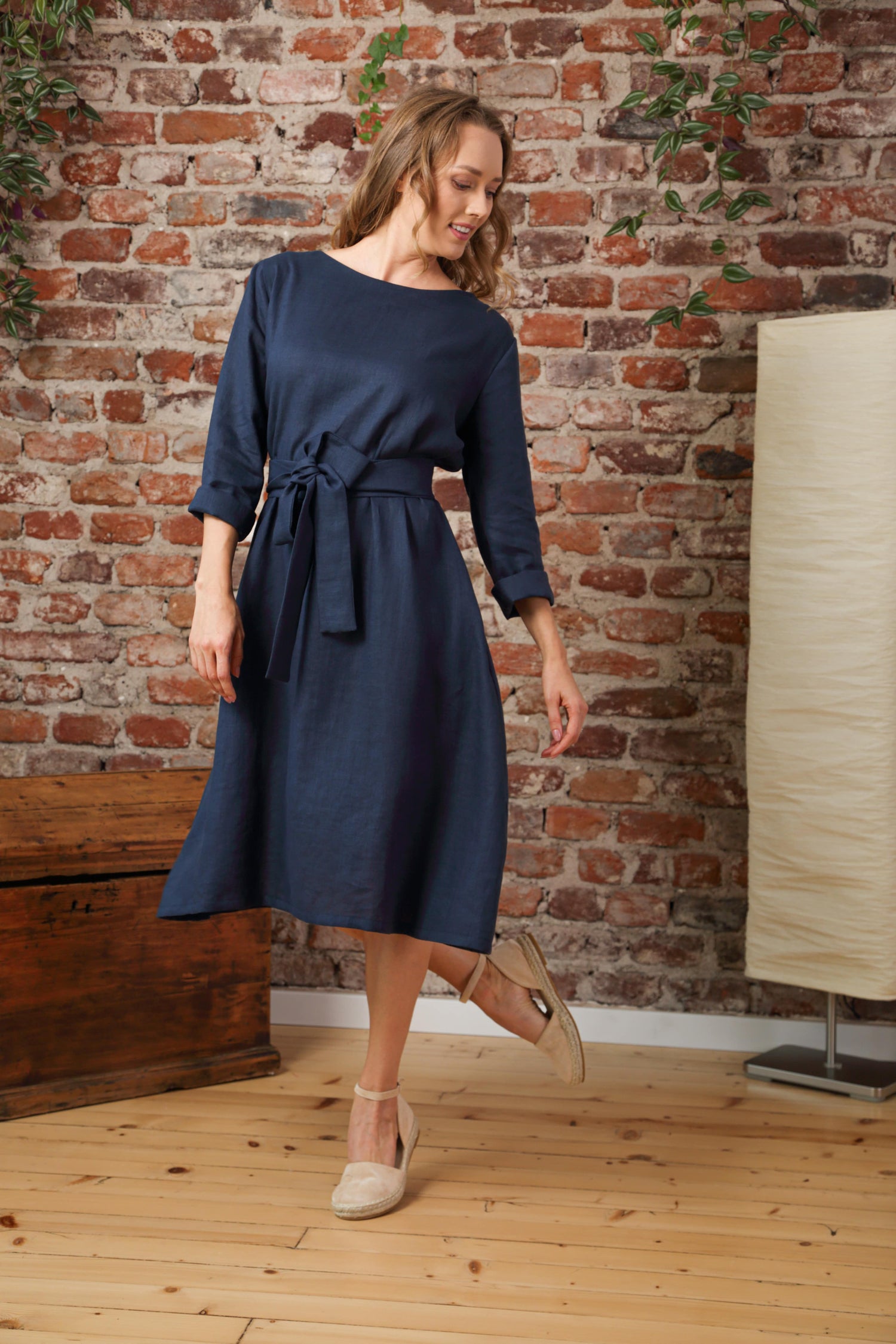 Sleek and sophisticated Linen Simple Belted Dress - from NikkaPlace | Effortless fashion for easy living