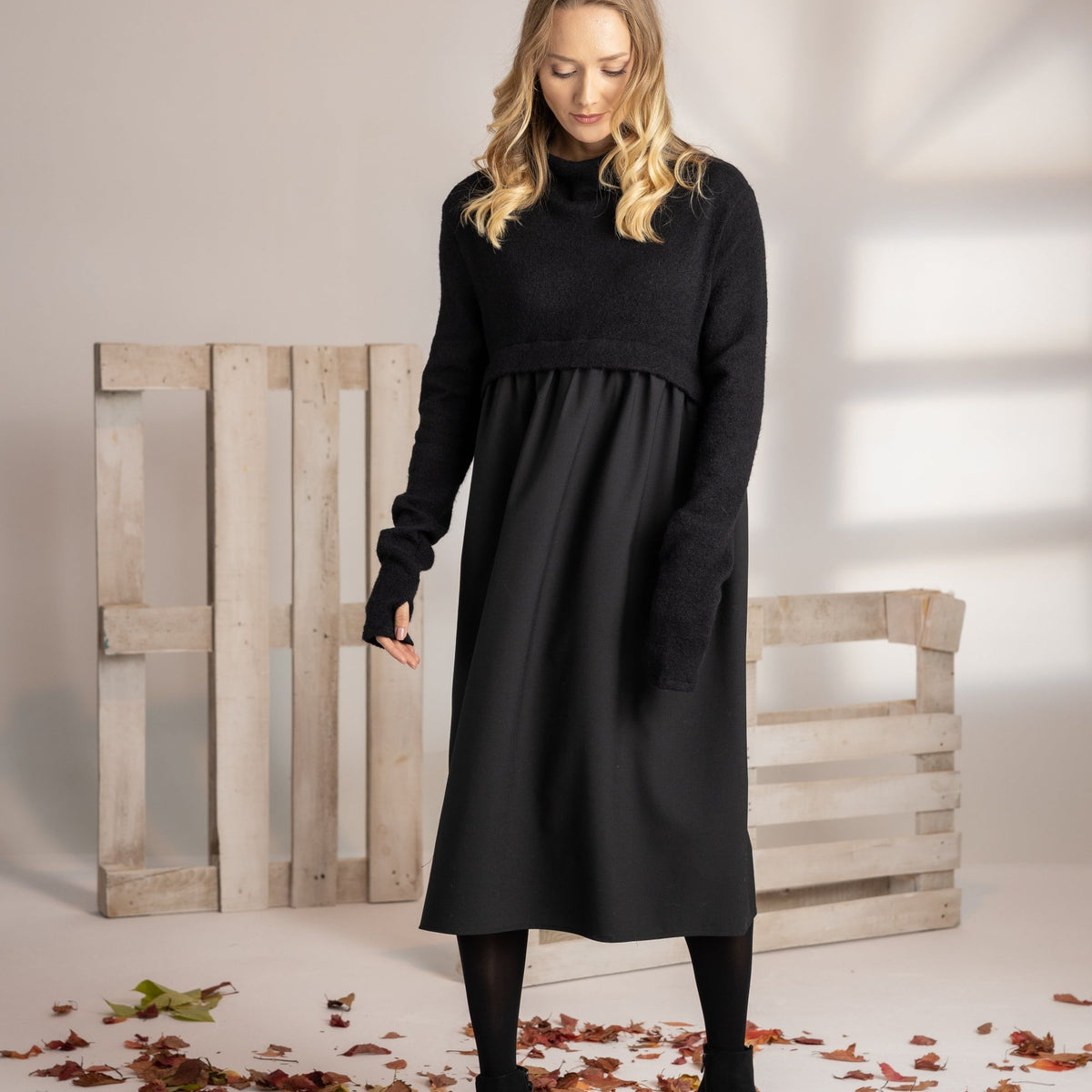Black Wool Winter Dress from NikkaPlace