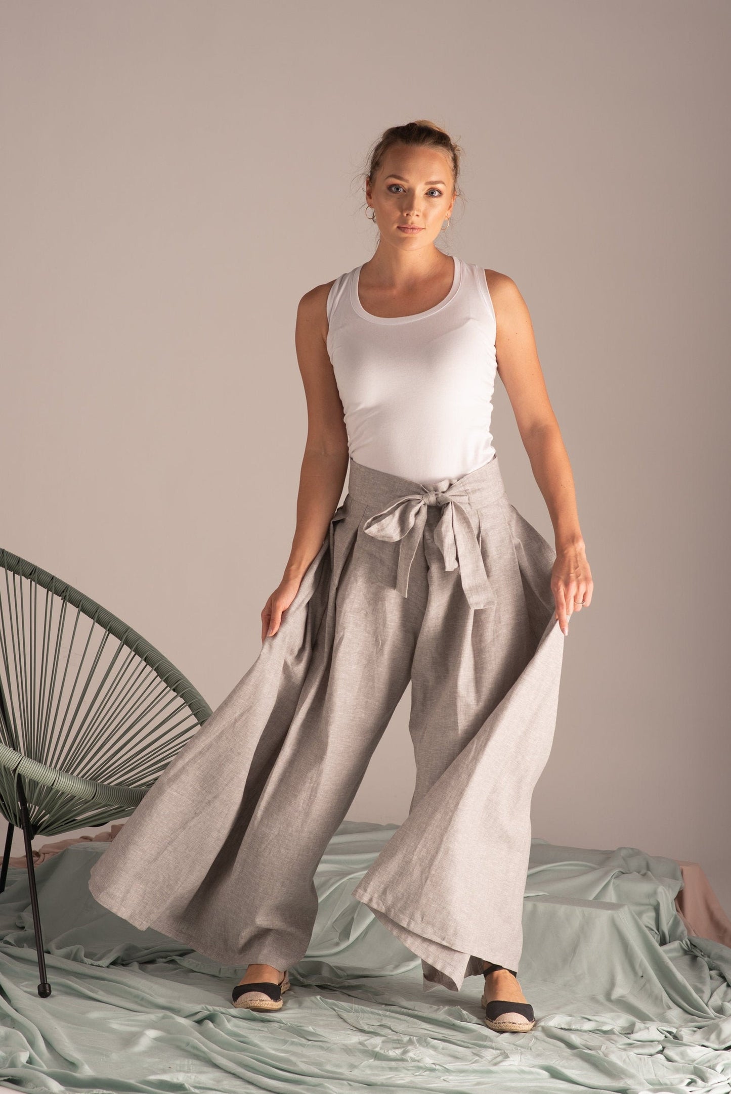 Wide Leg Linen Pants with High Waist Bow Detail - from Nikka Place | Effortless fashion for easy living