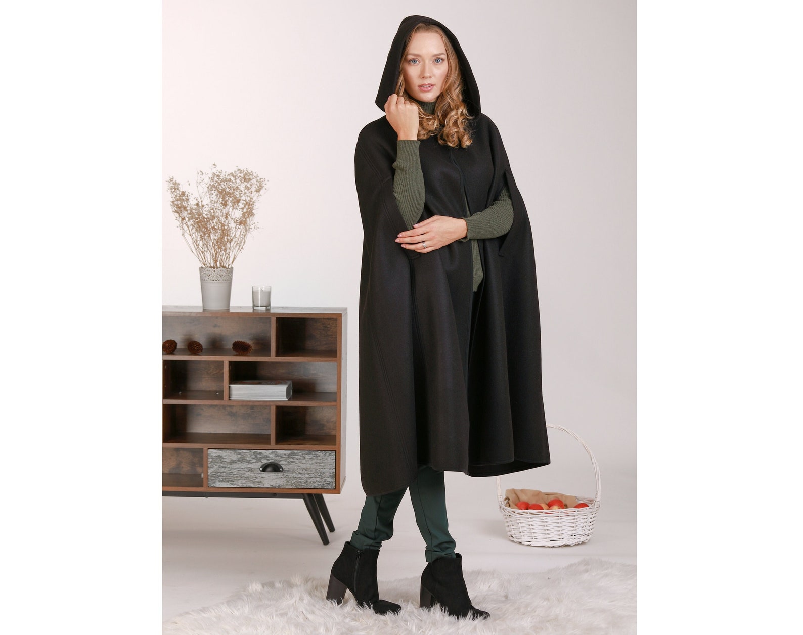 Wool Hooded Cloak Coat hooded detail - from NikkaPlace | Effortless fashion for easy living