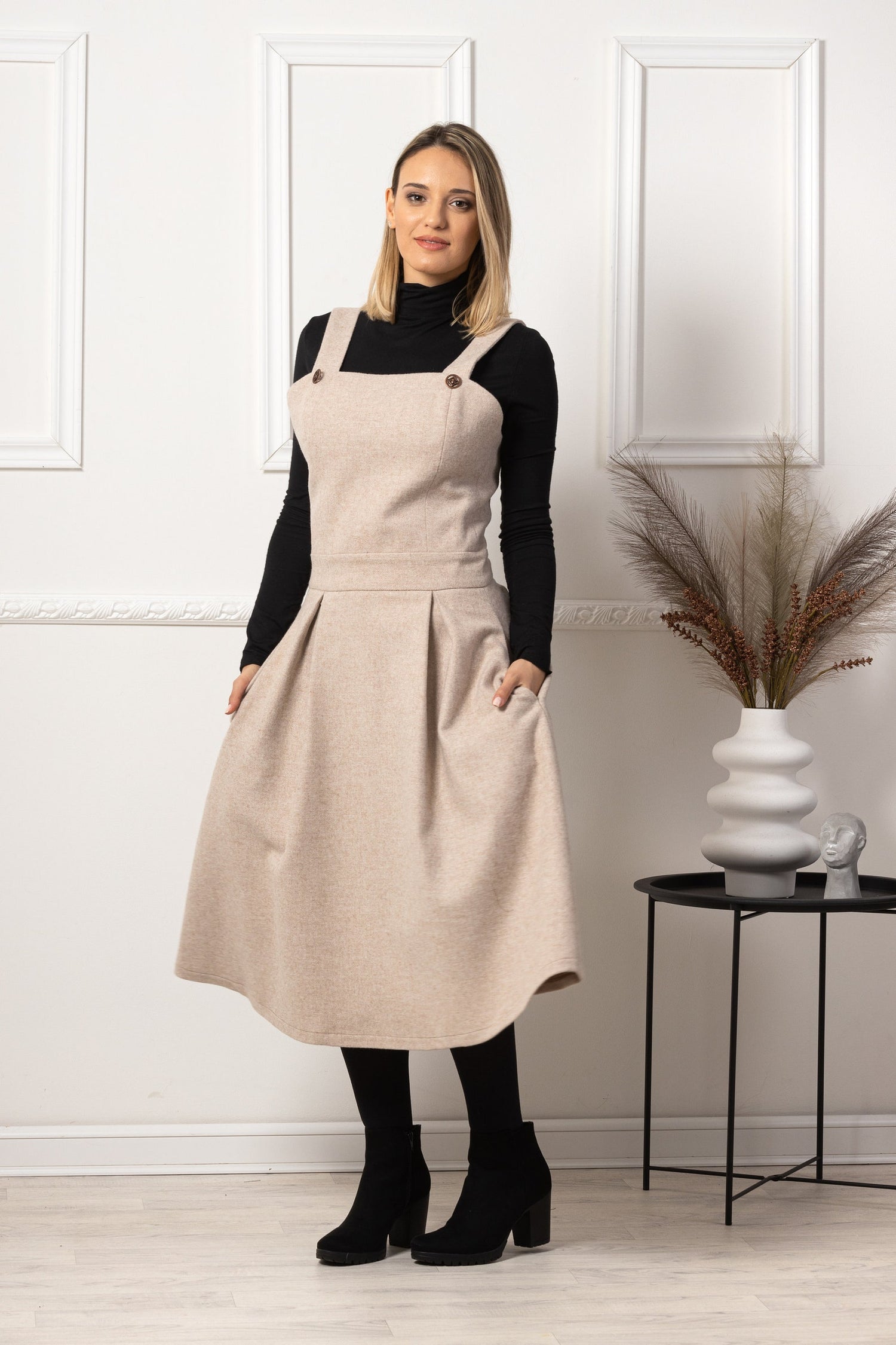 Elevate your winter wardrobe with a wool pinafore dress - Wool Pinafore Dress from NikkaPlace | Effortless fashion for easy living 