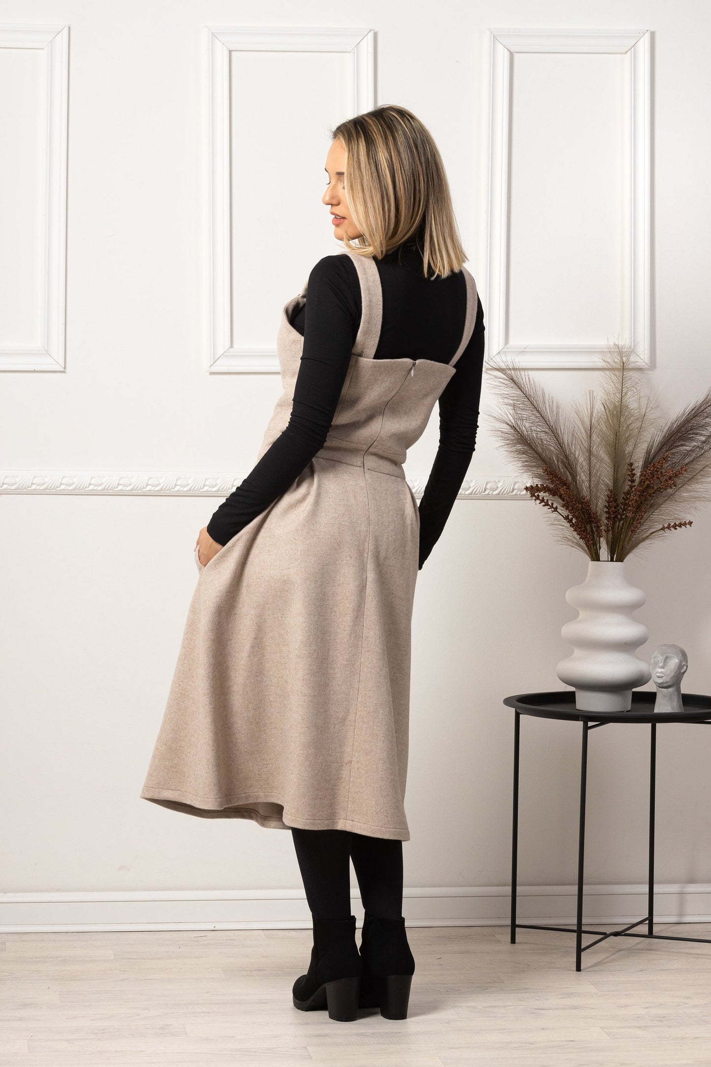 Stay warm in style with our wool pinafore dress - Wool Pinafore Dress from NikkaPlace | Effortless fashion for easy living