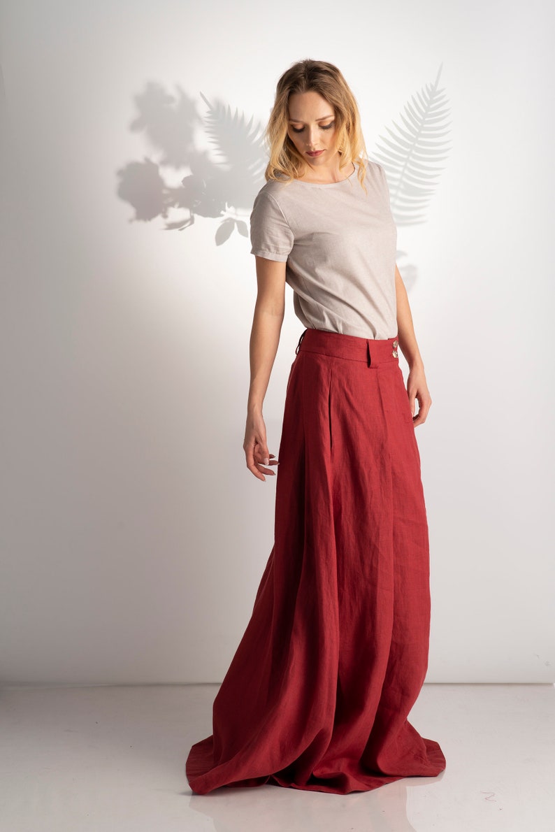 Flared, draped design linen maxi skirt - from NikkaPlace | Effortless fashion for easy living