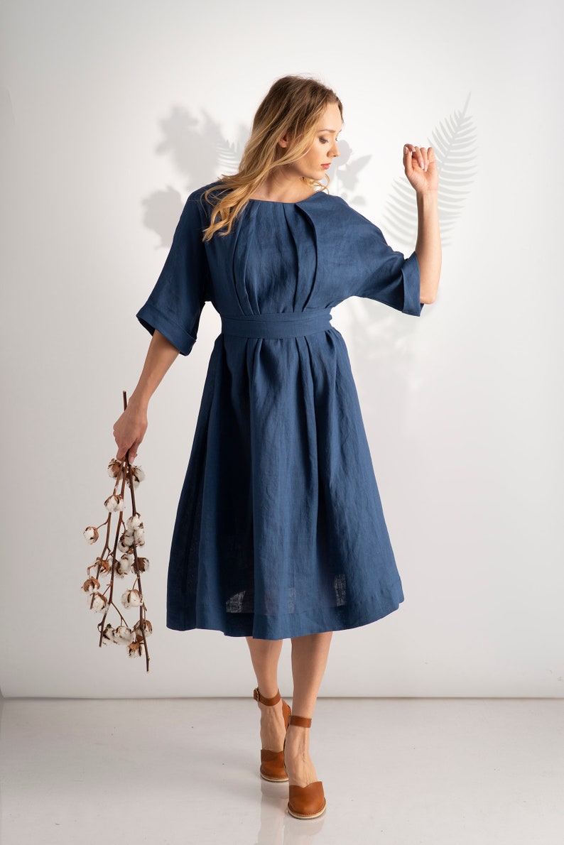 Feminine A-line Midi Linen Dress - from Nikka Place | Effortless fashion for easy living