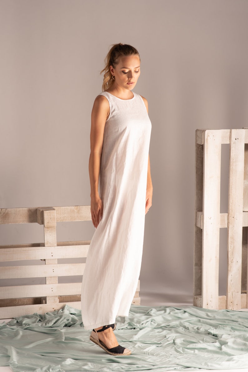 Minimalist Linen Maxi Dress in multiple colors laid out - from NikkaPlace | Effortless fashion for easy living