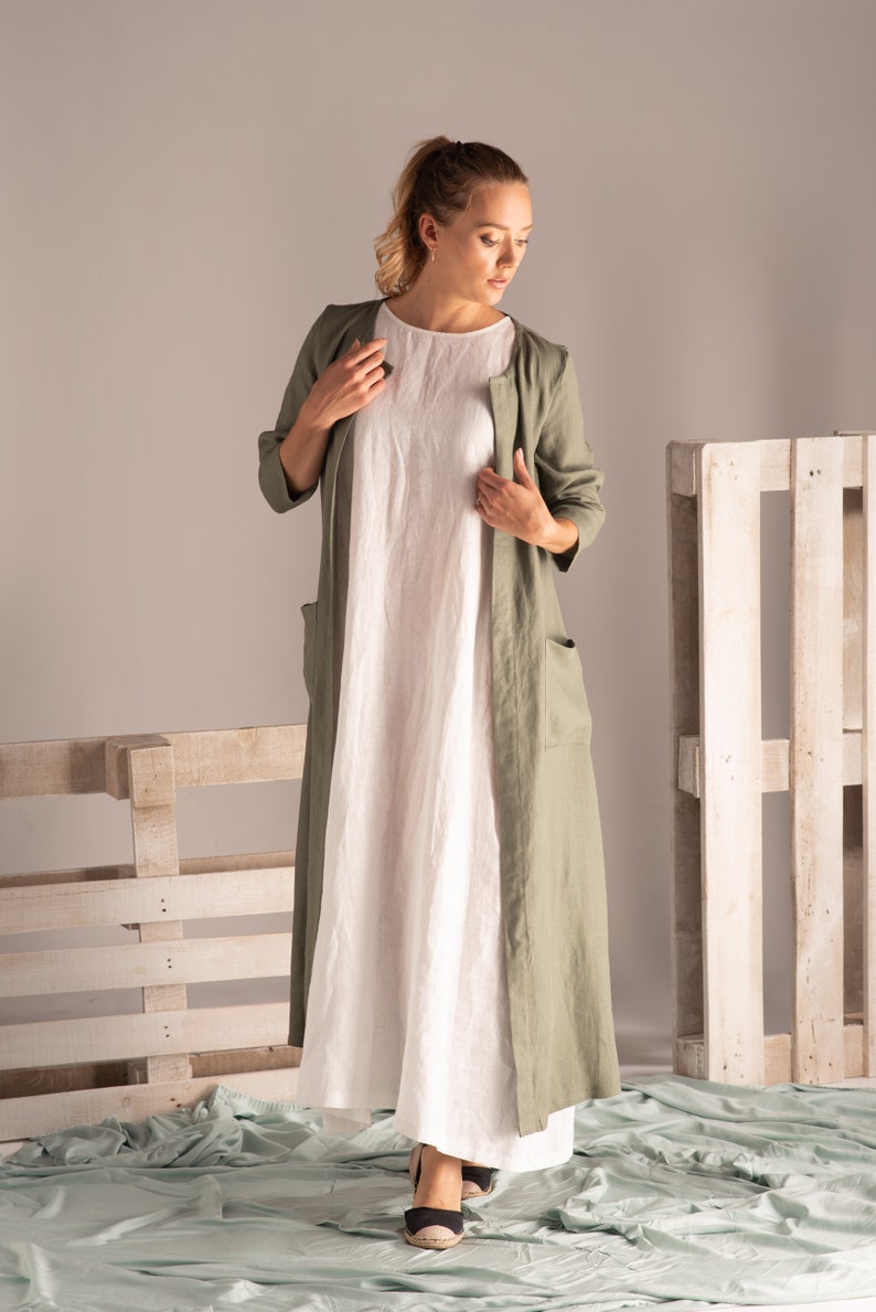 Maxi length linen cardigan - from NikkaPlace | Effortless fashion for easy living