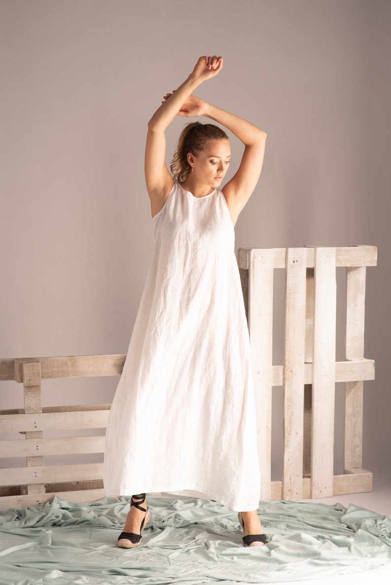Minimalist Linen Maxi Dress in multiple colors laid out - from NikkaPlace | Effortless fashion for easy living