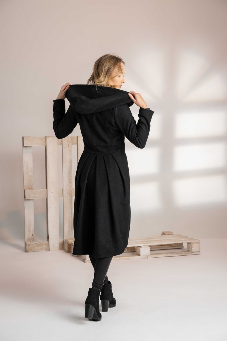 Hooded Black Wool Coat with Lining for Extra Comfort - from Nikka Place | Effortless fashion for easy living