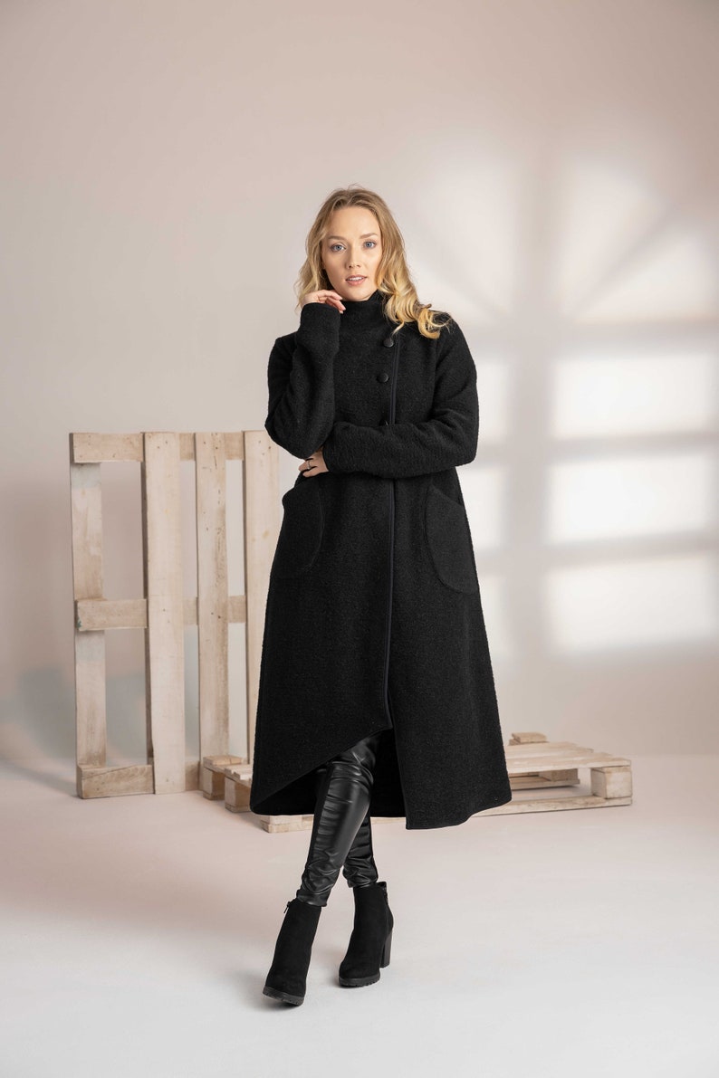Versatile black boiled wool coat for all occasions - from NikkaPlace | Effortless fashion for easy living