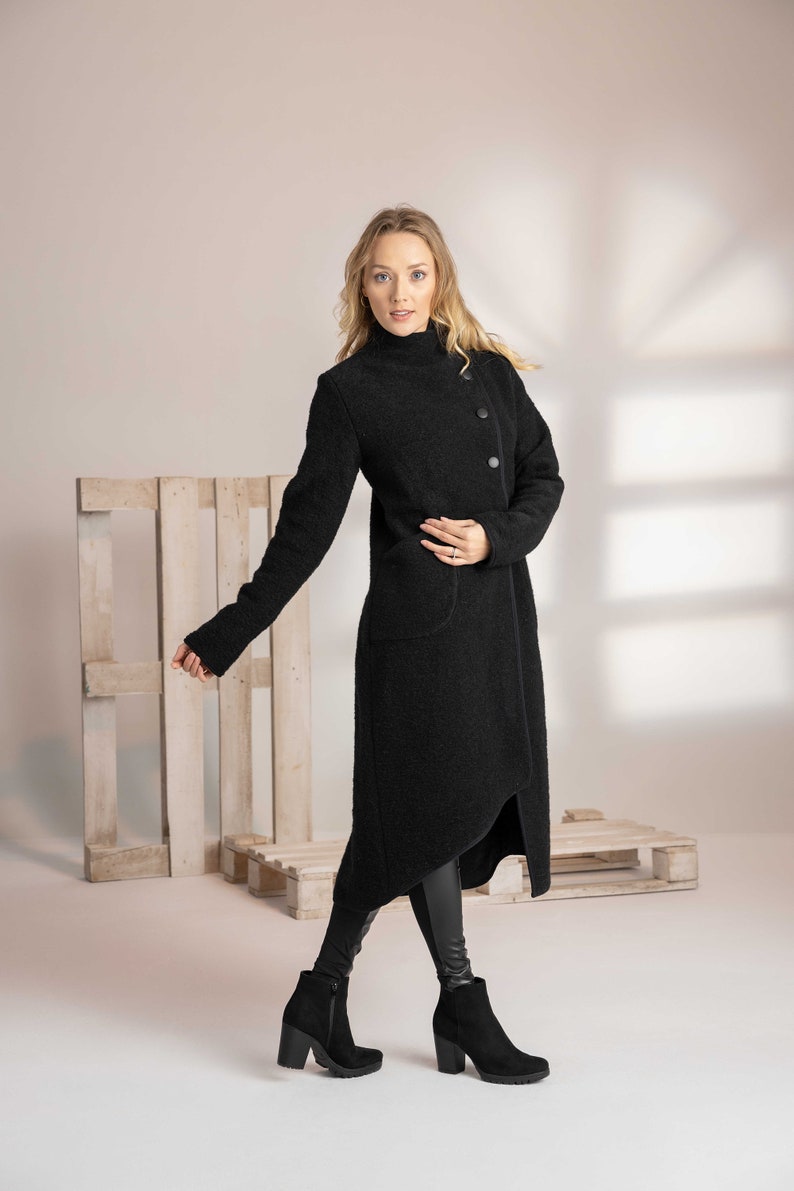 Fashionable Boiled Wool Coat in Prussian Blue from Nikka Place | Effortless fashion for easy living