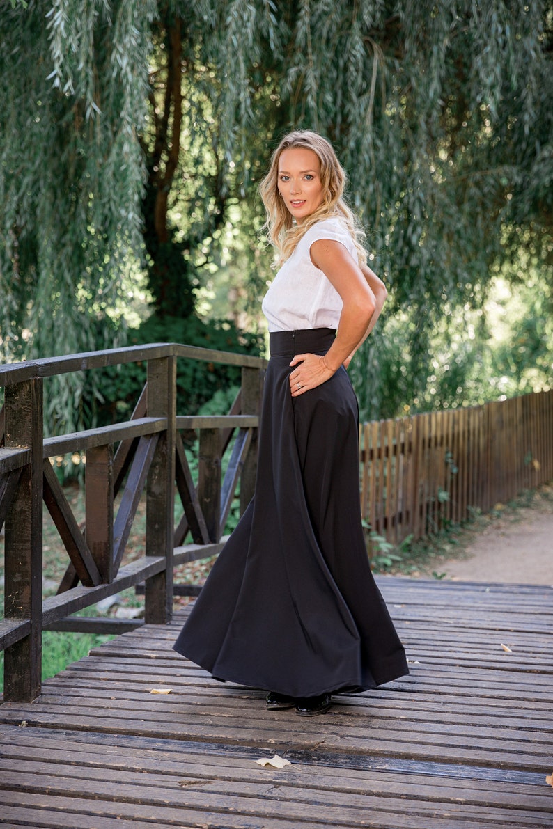 High Waisted Maxi Skirt paired with a blouse - from NikkaPlace | Effortless fashion for easy living