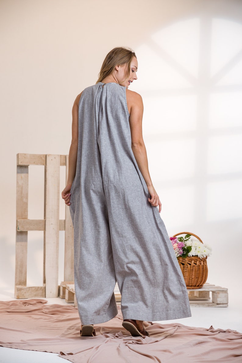 Wide Leg Linen Jumpsuit back view - from NikkaPlace | Effortless fashion for easy living