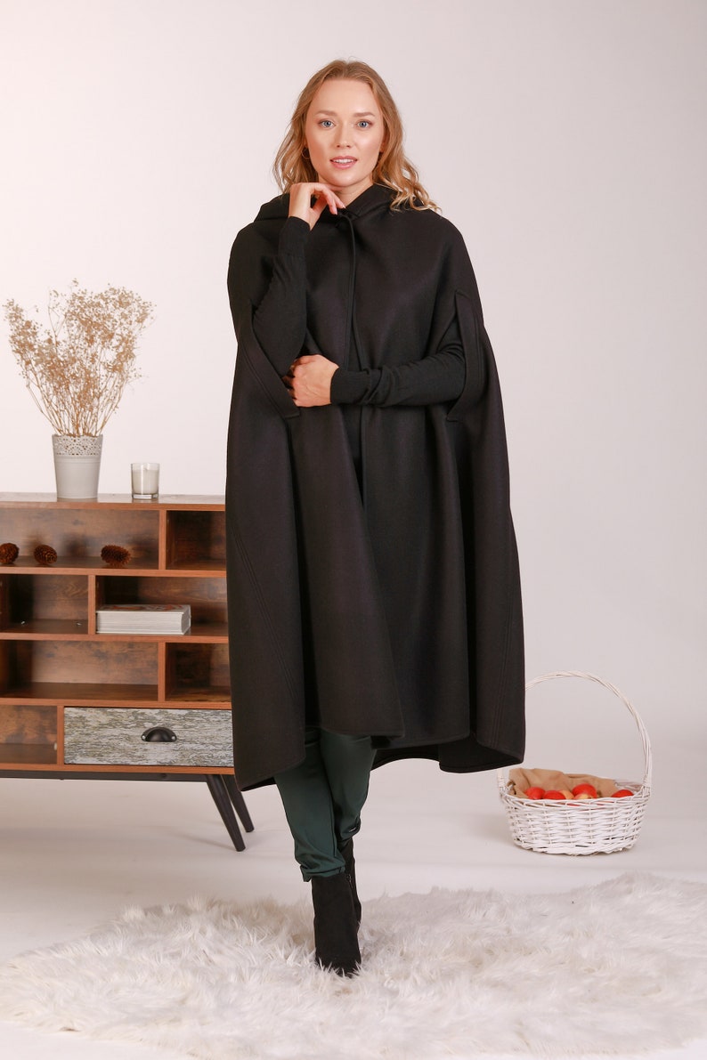 Wool Hooded Cloak Coat front view - from NikkaPlace | Effortless fashion for easy living