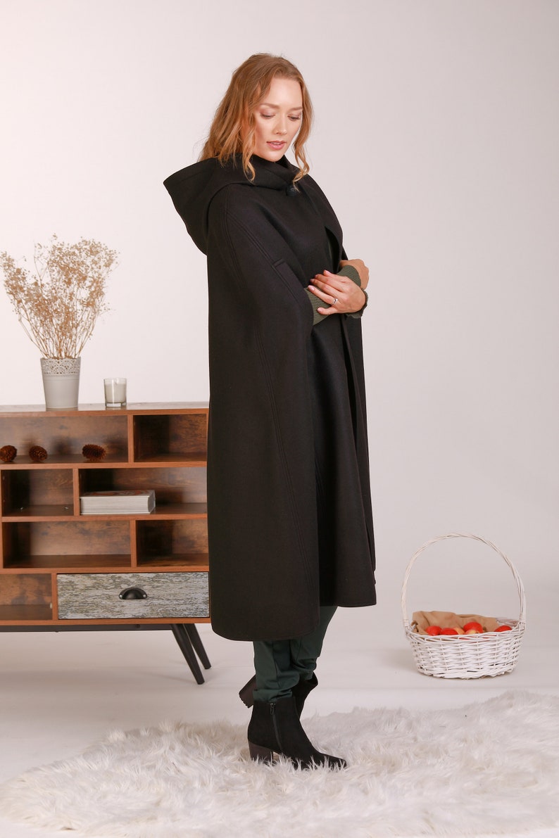 Wool Hooded Cloak Coat styled with boots - from NikkaPlace | Effortless fashion for easy living