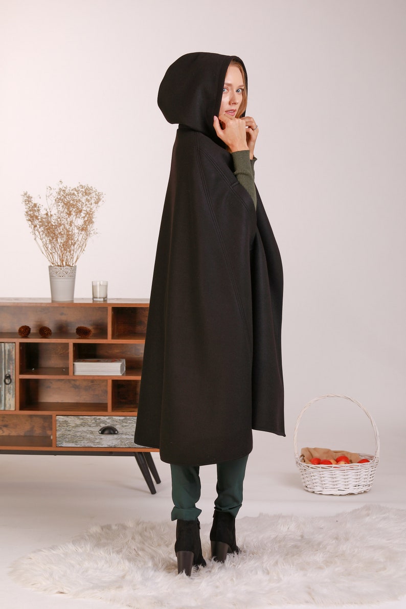 Wool Hooded Cloak Coat in different sizes - from NikkaPlace | Effortless fashion for easy living