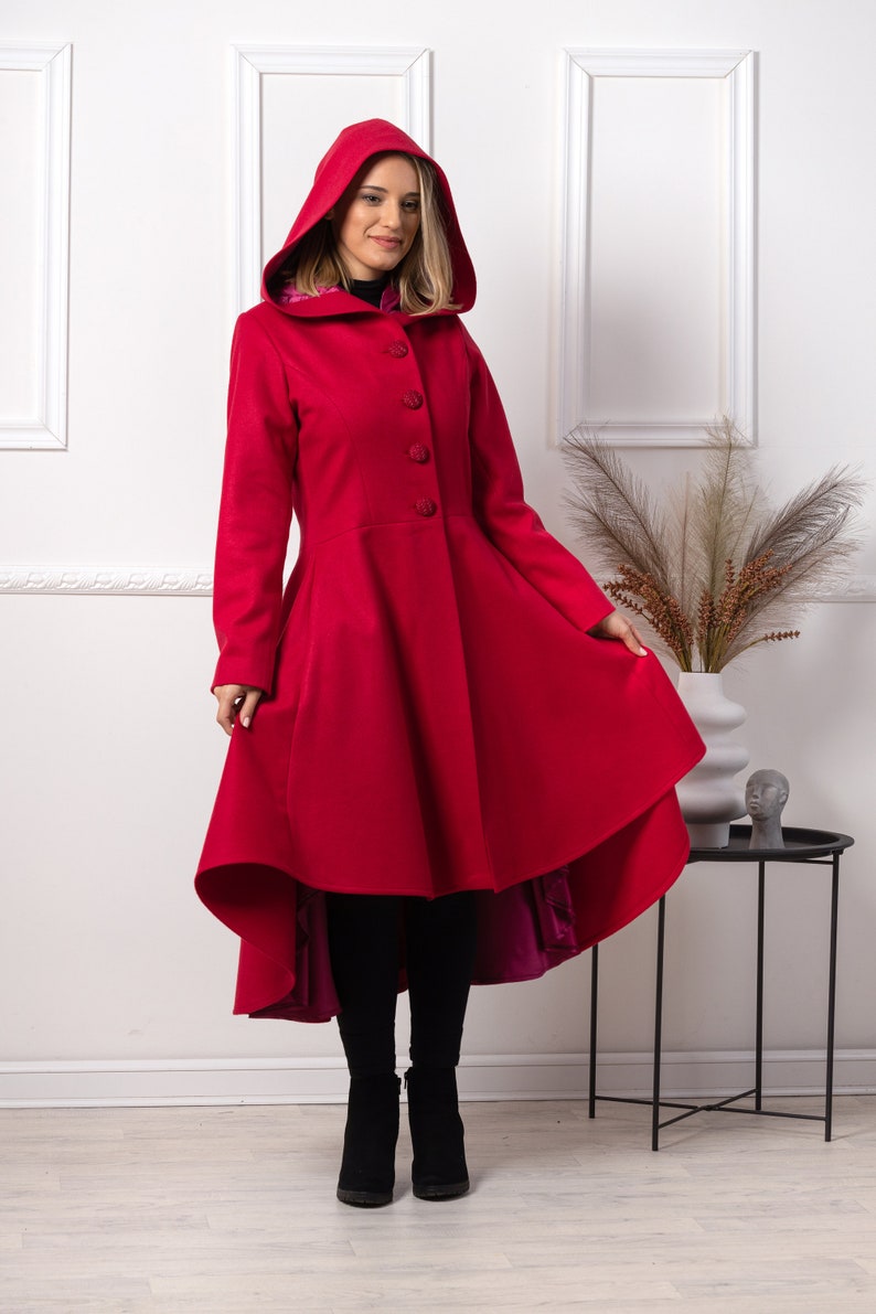 Raspberry Hooded Asymmetric Coat front view - from Nikka Place | Effortless fashion for easy living