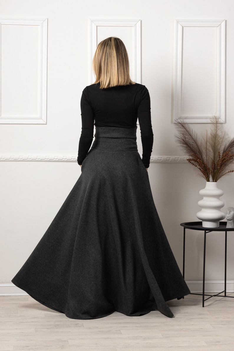 Dark Gray Winter Wool Maxi Skirt with button high waist - from NikkaPlace | Effortless fashion for easy living