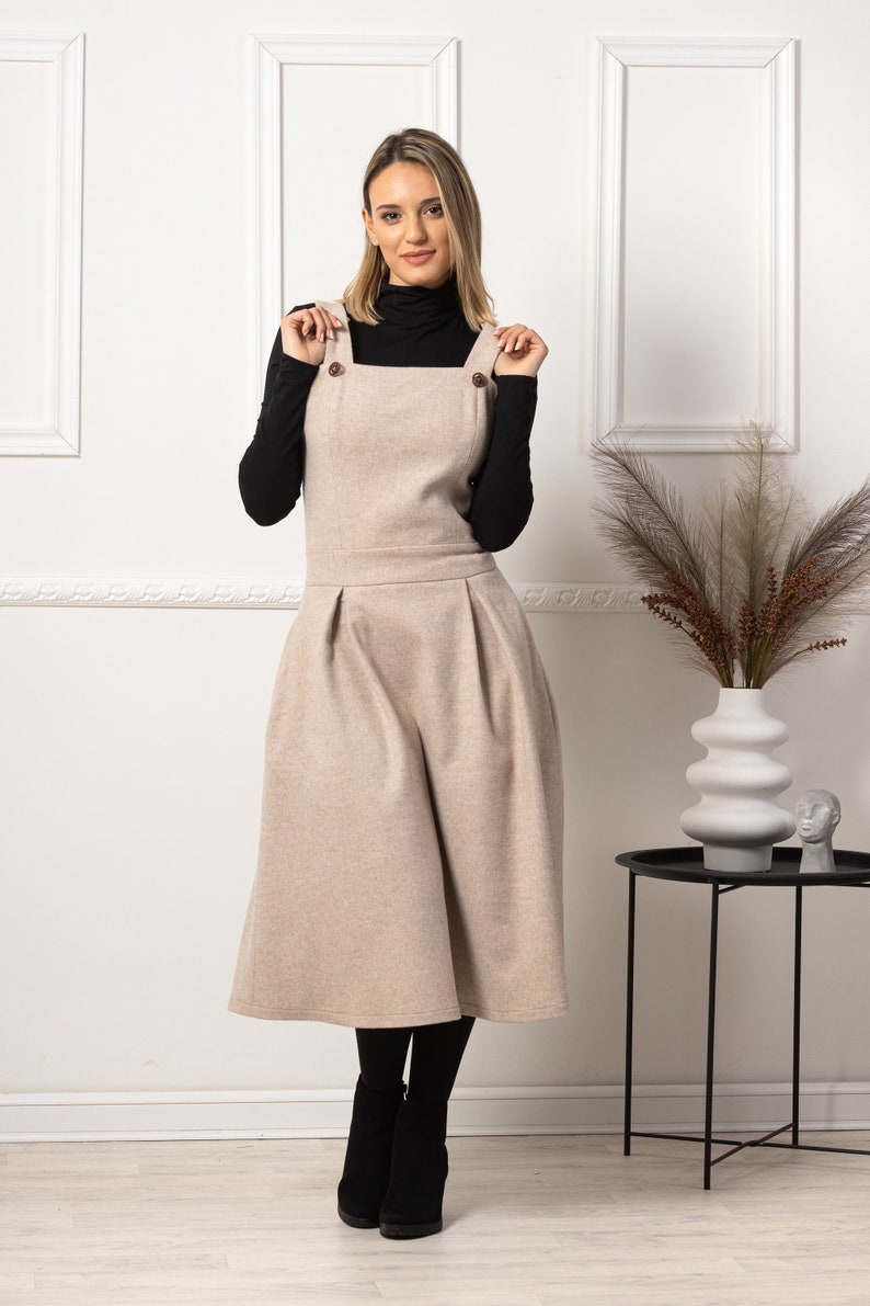 Versatile wool pinafore dress perfect for layering - Wool Pinafore Dress from NikkaPlace | Effortless fashion for easy living
