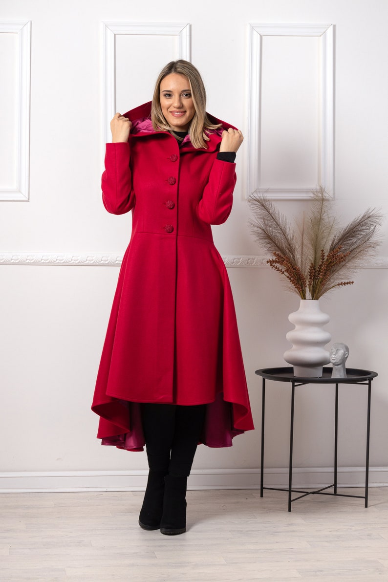 Raspberry Hooded Asymmetric Coat front view - from Nikka Place | Effortless fashion for easy living