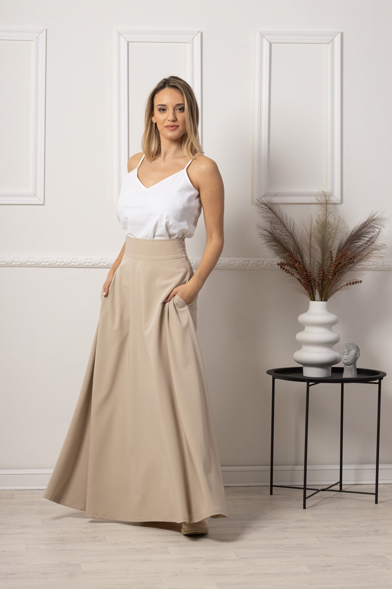 Side Pocket Beige Maxi Skirt - from Nikka Place | Effortless fashion for easy living