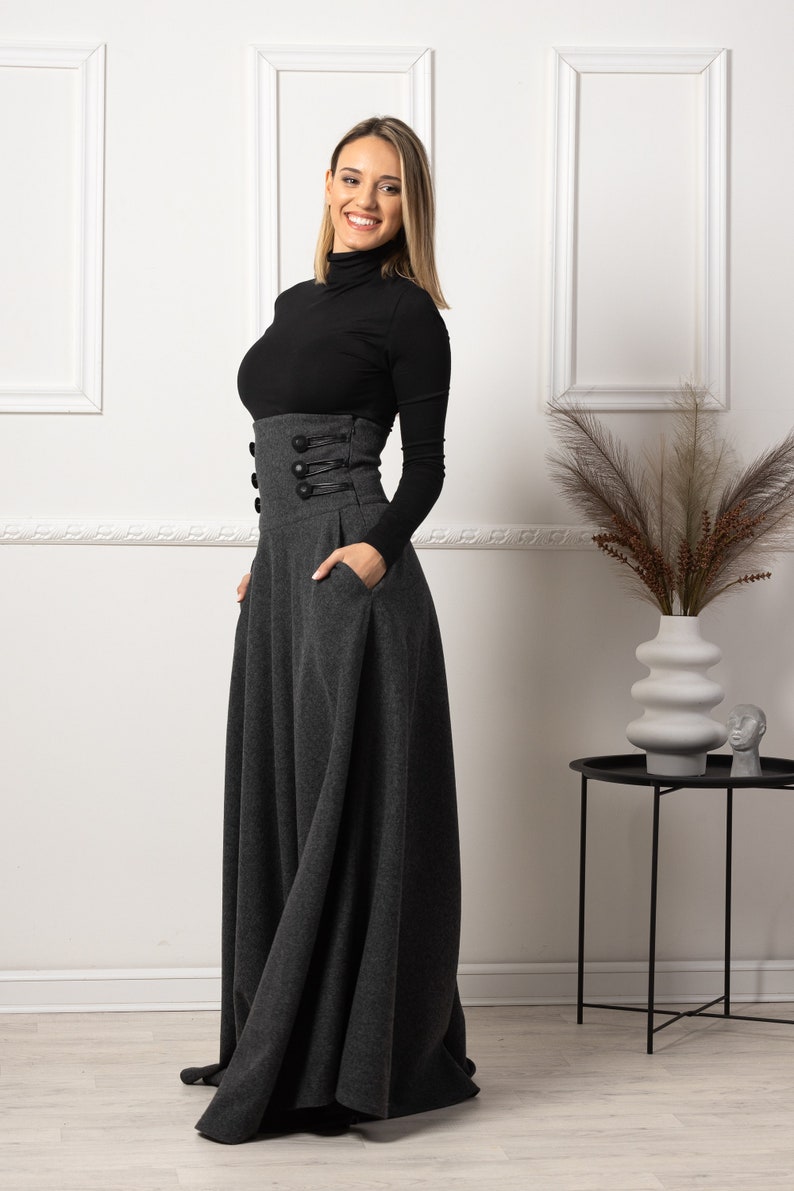 Versatile Dark Gray Winter Wool Maxi Skirt - from NikkaPlace | Effortless fashion for easy living
