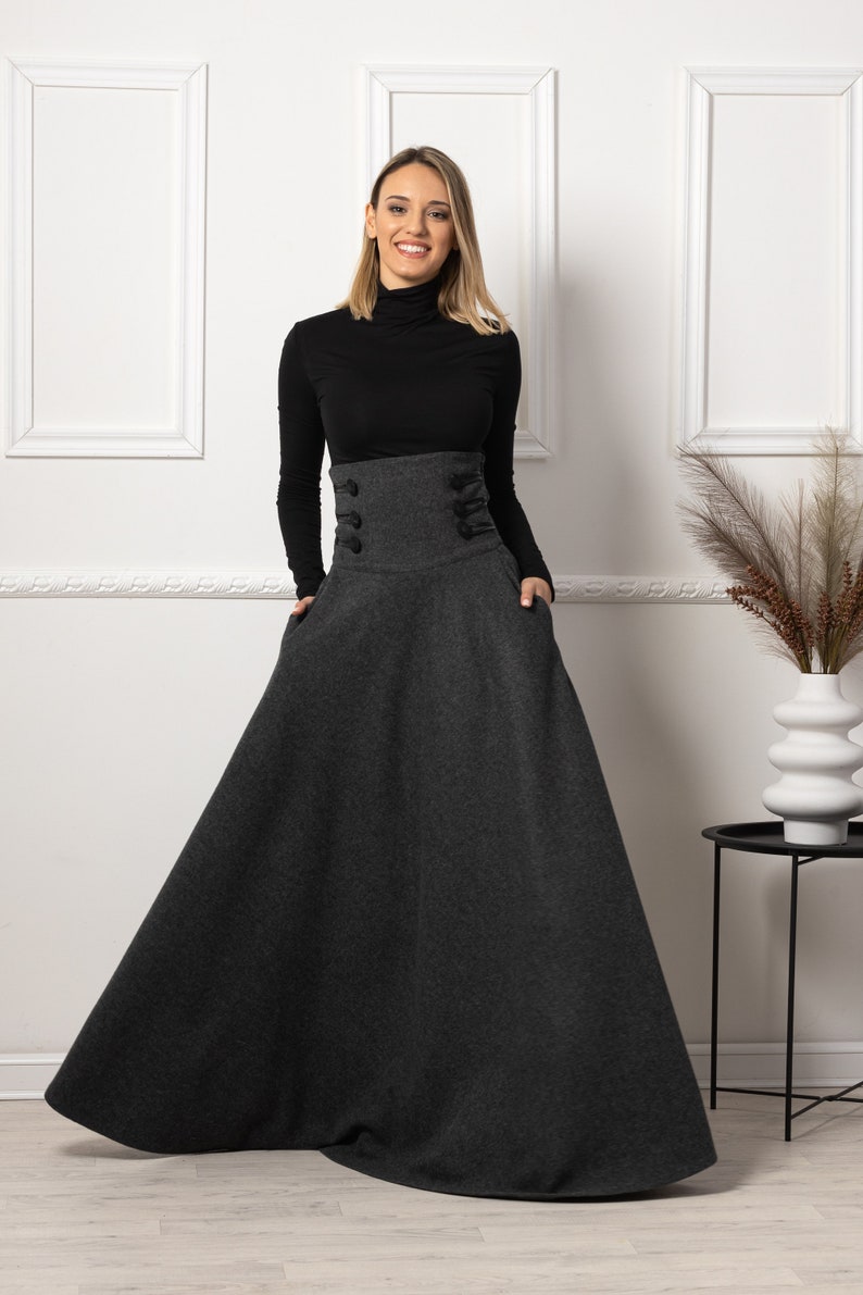 Cozy Dark Gray Winter Wool Maxi Skirt - from NikkaPlace | Effortless fashion for easy living