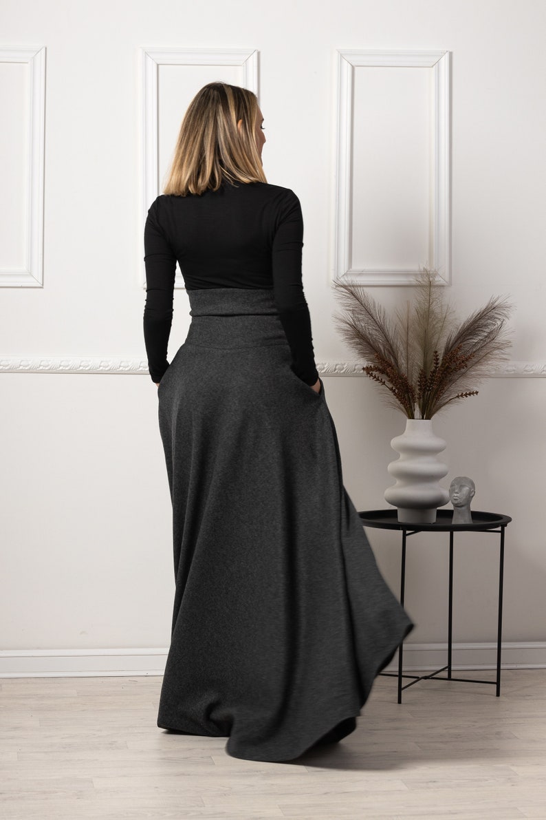 Very high waist Dark Gray Winter Wool Maxi Skirt - from NikkaPlace | Effortless fashion for easy living