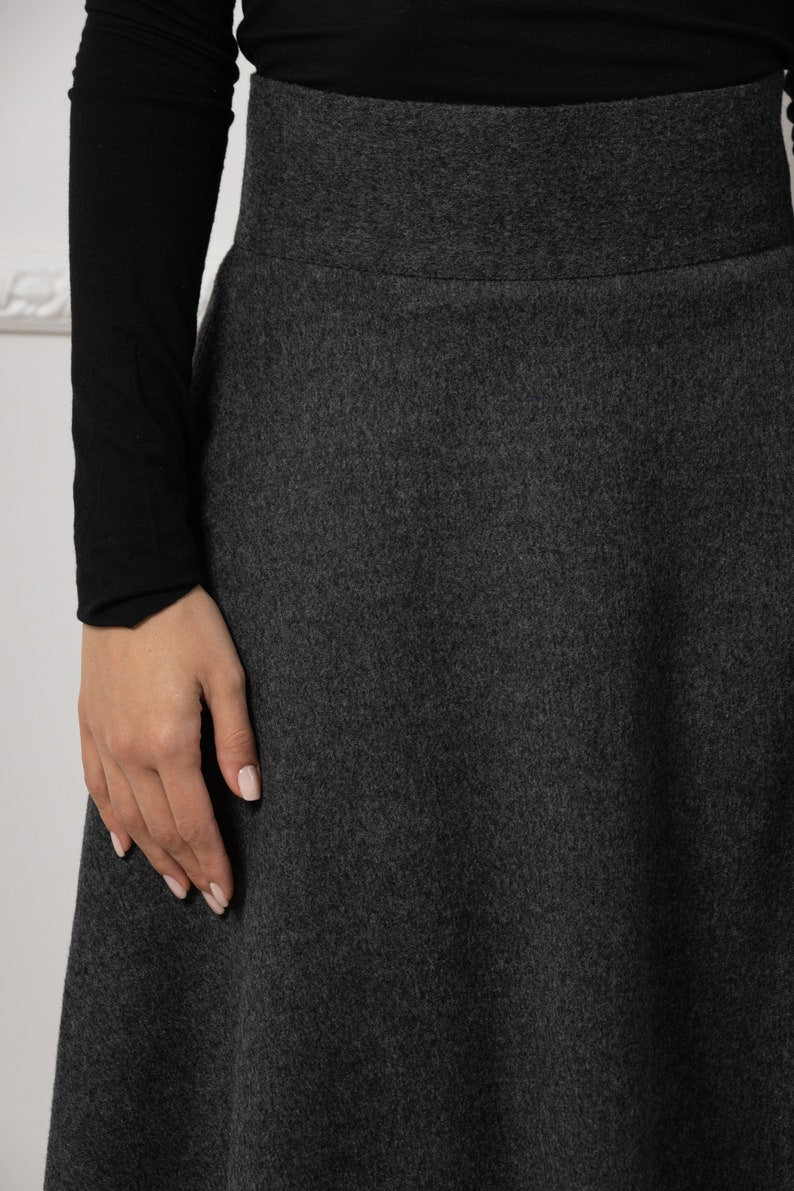 Dark Gray High Waisted Wool Maxi Skirt from NikkaPlace | Effortless fashion for easy living