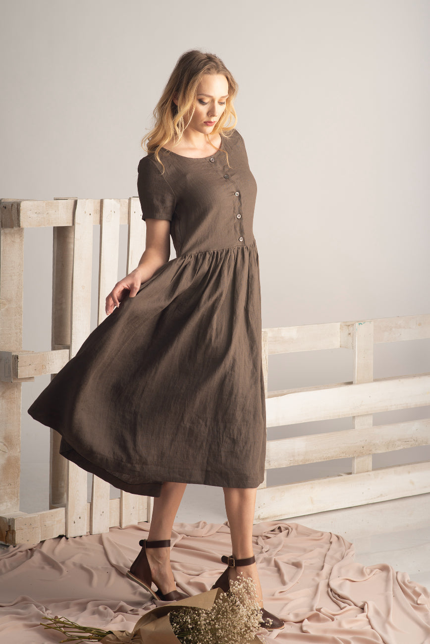 Buttons on Linen Natural Dress - from Nikka Place | Effortless fashion for easy living