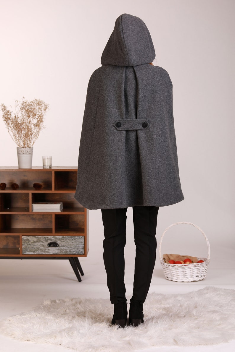 Hooded Wool Coat With Pockets, Hooded Cape, Hooded Wool Cape